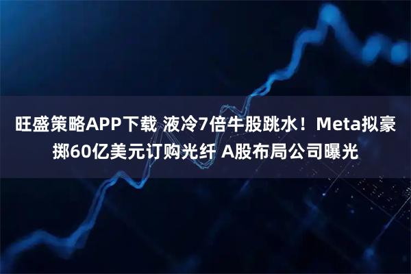 旺盛策略APP下载 液冷7倍牛股跳水！Meta拟豪掷60亿美元订购光纤 A股布局公司曝光